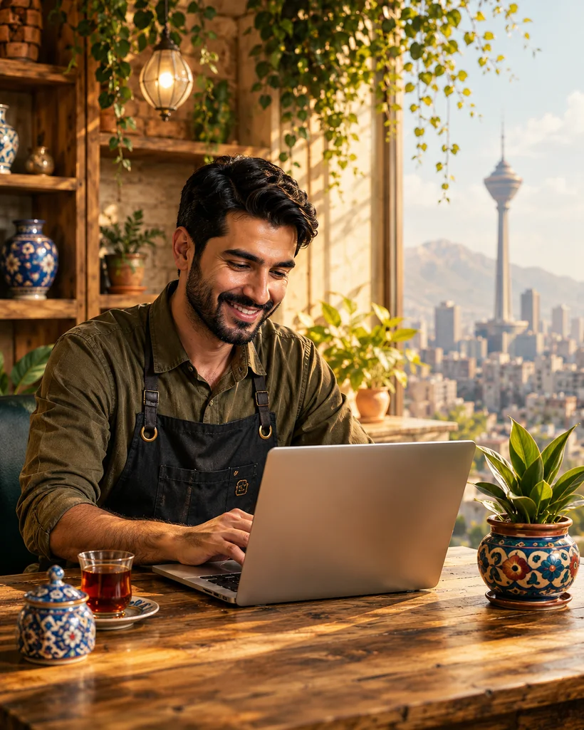 مدیریت کسبوکار ایرانی با صورتیار روی لپتاپ